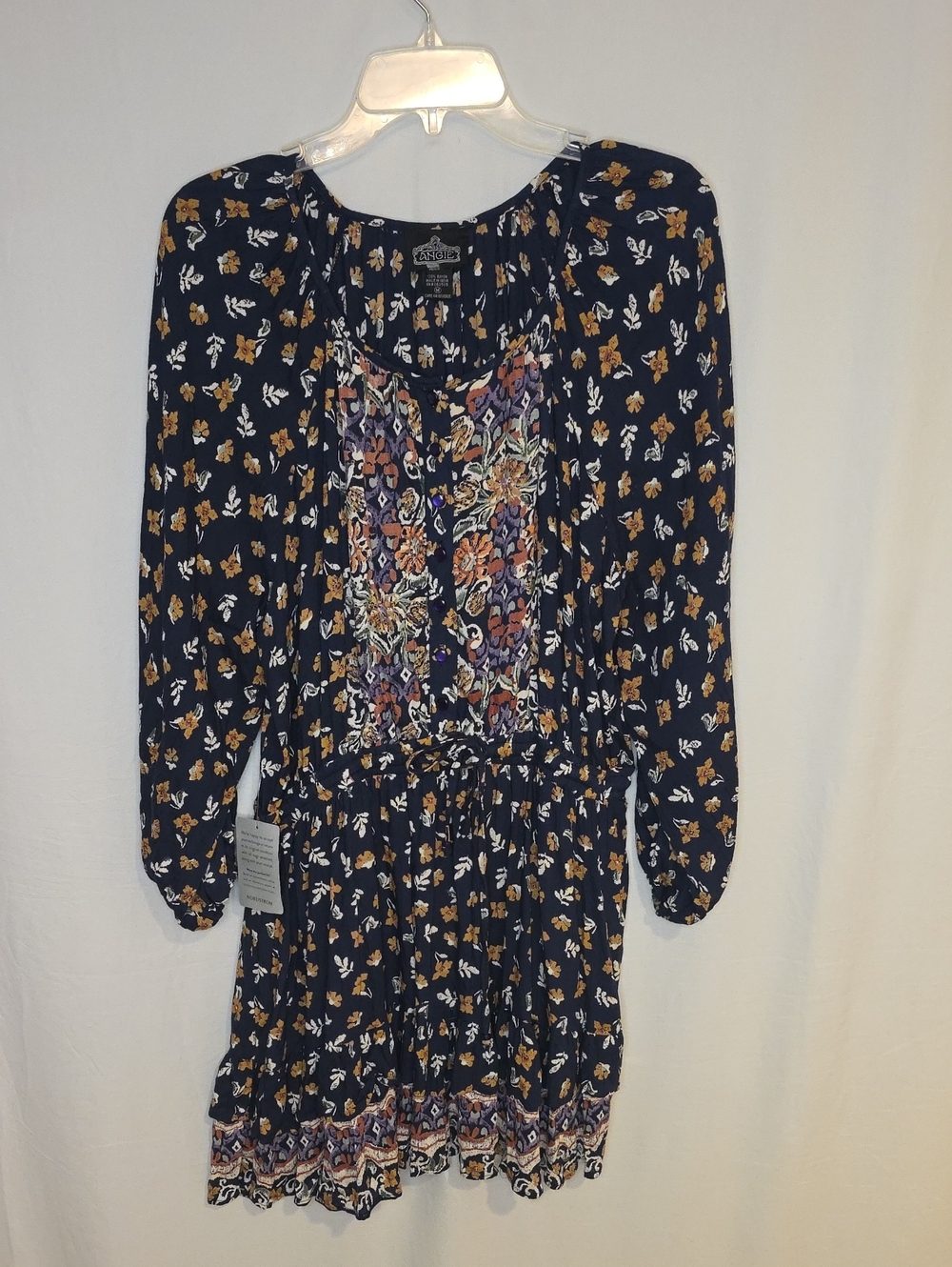 Angie Navy Floral Long Sleeve Boho Dress